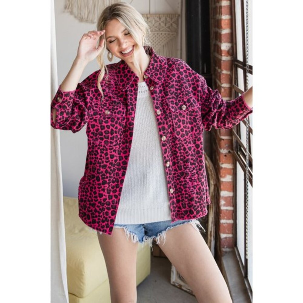 PRICE DROP Hot Pink Leopard Distressed Jacket